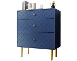 Nachtkastje – Bedkastje – Opbergkastje – Slaapkamerkast – Vis-Schubpatroon – Drie Lades – Afgeronde Hoeken - Blauw
