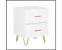 Nachtkastje Bedside Table – Modern – 2 lades – Vierkant – Wit met gouden accenten – Opbergruimte – Stabiel – Duurzaam – Minimalistisch – Voor slaapkamer en woonkamer – Gemakkelijk te monteren