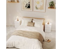 Nachtkastje – Bedside Table – Nachtkastjes – Opbergkastje – Slaapkamerkastje – Set van 2 Wit – Minimalistisch Design – 3 Laden – MDF Met Melamine – Compact & Gemakkelijk Te Monteren