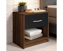 Nachtkastje Beppu met 1 lade - notenhout/zwart - Bega Polpower - Nachtkastje - Bruin; Zwart - Spaanplaat