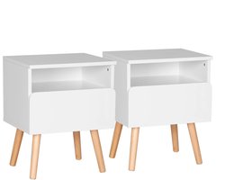 Nachtkastje - Bijzettafel - 2 Stuks - Set van 2 - Industrieel - Houten Nachtkastje - Wit - Vierkant - Met lade