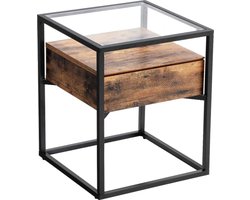 Nachtkastje - Bijzettafel - Glazen Tafel met Lade - Slaapbank Tafel - 43cm x 43cm x 54cm