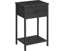 Nachtkastje, bijzettafel met stoffen lade, 61 cm hoog nachtkastje, met plank, voor woonkamer, slaapkamer, zwart