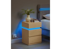 Nachtkastje - Bijzettafel - Salontafel - met LED Verlichting - Kast met 3 Lades - Moderne - Verstelbare Kleuren & Modus – voor Slaapkamer - Woonkamer - Kantoor - Khaki