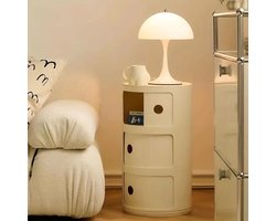 Nachtkastje - Bijzettafel - Side Table - Rond - Met Opbergruimte - 3 Lades - Nordic - Off White
