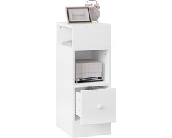 Nachtkastje - Bijzettafel - Smal - Met Open Planken - Met Lade - Wit