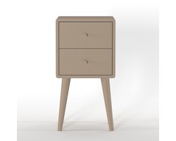 Nachtkastje Borba - Mangohout / MDF - Taupe - 30x57x30 cm (BxHxD) - 2 Lades