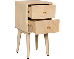 Nachtkastje Borba - Mangohout - Naturel - 30x57x30 cm (BxHxD) - 2 Lades - Kleur White Oak