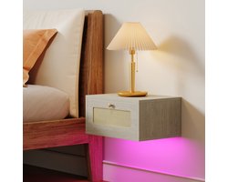 Nachtkastje - Bruin nachtkastje - 40 x 30 x 20 cm - Houten nachtkastje - Zwevend nachtkastje - 40 cm LED-verlichting - Nachtkastje met één lade Geschikt voor de slaapkamer, woonkamer en andere ruimtes in huis