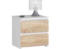 Nachtkastje CL2 met 2 Lades / AKORD Furniture Factory / Wit – Sonoma Eik / 40 x 40 x 35 cm