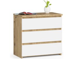 Nachtkastje CL3 met 3 Lades / AKORD Furniture Factory / Artisan Eik - Wit / 60 x 57 x 35 cm