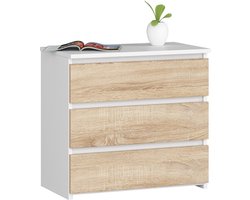 Nachtkastje CL3 met 3 Lades / AKORD Furniture Factory / Wit – Sonoma Eik / 60 x 57 x 35 cm