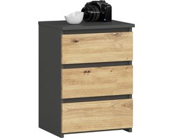 Nachtkastje CL3/40 met 3 Lades / AKORD Furniture Factory / Grafietgrijs - Eiken / 40 x 57 x 35 cm