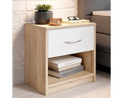 Nachtkastje, Eiken, Wit, 28 X 39 X 41 Cm.