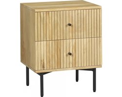 Nachtkastje Elba - Hout/Metaal - Naturel/Zwart - 45x55x35 cm (BxHxD) - 2 Lades