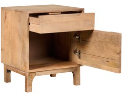 Nachtkastje Flores - Mangohout - Naturel - 45x55x40 cm (BxHxD) - Raw Natural - Deur & La