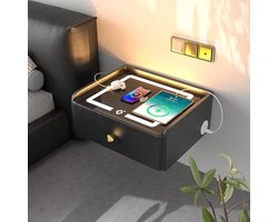 Nachtkastje - hangend wandrek met lade - smart nachtkastje - slaapkamermeubel-opties voor jongens en volwassenen - zwart