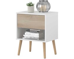 Nachtkastje Hardy 44cm 1 lade - wit/eik