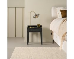 Nachtkastje Hoeven - Mangohout - Zwart - 45x60x35 cm (BxHxD) - Met lade