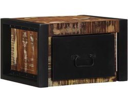 Nachtkastje Hout - Bijzettafel Wandkastje - Slaapkamer Opbergen - Massief Gerecycled Materiaal - 40x35x25 cm - Meerkleurig