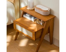 Nachtkastje - Hout Lades 43x31x50cm - Brown- Retro Style- Solid Wood Nightstand With Drawer