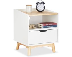 nachtkastje - houten poten - met lade - Scandinavische stijl - 50 x 43 x 40 cm - wit