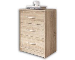 Nachtkastje in eiken sonoma-look - Eenvoudig nachtkastje met drie laden - Geschikt voor elk bed en slaapkamer - 39 x 54 x 28 cm (b x h x d)