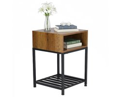 Nachtkastje industrieel - 58x40x40 cm - bruin-zwart