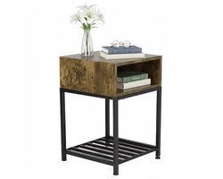 Nachtkastje industrieel - 58x40x40 cm - donkerbruin-zwart