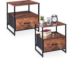 nachtkastje industrieel - set van 2 - 50 x 45 x 42,5 cm - met lade - zwart-bruin