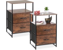 nachtkastje industrieel - set van 2 - 70x45x42,5 cm - lades - zwart-bruin
