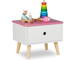 nachtkastje kinderkamer - 31 x 38 x 30 cm - met lade - kinderkast - wit-roze