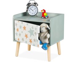 nachtkastje kinderkamer - 41x40x30 cm - met deur - houten poten