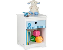 nachtkastje kinderkamer - met lade - 41 x 32 x 31 cm - zeeman - kinderkast - wit-blauw