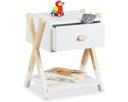 Nachtkastje kinderkamer, met lade, HBD 42x34x32 cm, kinderen, op poten, hout & mdf, meisjes, wit-natuur