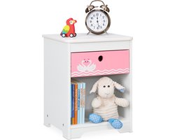 nachtkastje kinderkamer - zwanen - met lade - kinderkast - 41 x 32 x 31 cm - roze