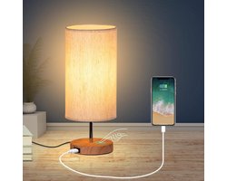 Nachtkastje lamp met aanraakbediening en USB-oplaadpoorten - 3 kleuren veranderende E27 lamp inbegrepen - dimbare tafellamp voor slaapkamer woonkamer kantoor