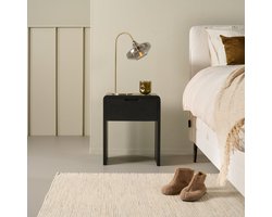 Nachtkastje Laros - Mangohout - Zwart - 45x55x32 cm (BxHxD) - Met lade