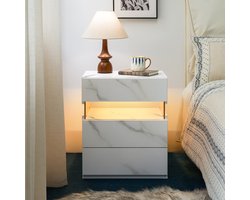 Nachtkastje - LED Nachtkast met 3 Lades - Met Acrylpaneel - Wit Steenlook