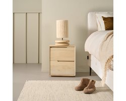 Nachtkastje Lottem - Manghout - Naturel / Whitewash - 45x52x35 cm (BxHxD) - Met 2 lades