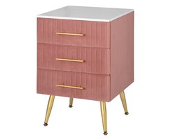 Nachtkastje - Luxe Salontafel - Fluweel - Bijzettafel - Industrieel - Velvet Nachtkastje - Roze/Goud