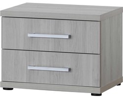 Nachtkastje Maud met twee lades - grijze eik - Emob - Slaapkamerkasten - Grijs - Spaanplaat - Slaapkamerkasten -