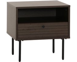 Nachtkastje MCW-N78, nachtkastje, lade, Scandinavische stijl metaal hout melamine MVG 50x40x50cm ~ donkerbruin