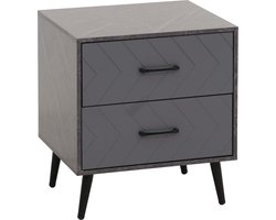 Nachtkastje MCW-N89, bijzettafel nachtkastje, lade visgraatmotief melamine hout, 55x48x40cm ~ marmer look grijs