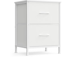 Nachtkastje met 2 Laden 42x33x55 cm, Bijzettafel Cloud Wit Sneeuw Wit, Moderne Bedtafel met Stalen Frame en Stoffen Lades, Opbergtafel voor Slaapkamer Woonkamer, Compacte Zijtafel met Verstelbare Voetjes en Kantelbeveiliging