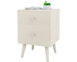 Nachtkastje met 2 laden, bijzettafel van hout, nachtkastje, boxspringbed, nachtkastje voor woonkamer, slaapkamer, 45 x 39,5 x 62 cm, crèmewit