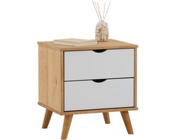 Nachtkastje met 2 laden van massief grenen voor boxspringbedden - wit en naturel