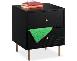 nachtkastje met 2 lades - 52 x 45 x 40 cm - slaapkamer - ladekast - zwart/goud