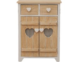 Nachtkastje met 2 Lades en 2 Deuren - Wit en Beige - Multifunctioneel Meubel voor Kamer en Badkamer - 70 x 51 x 30 cm