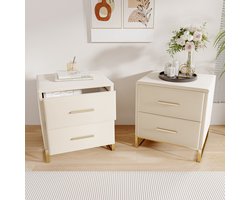 Nachtkastje met 2 lades, set van 2, metalen tafelpoten, ladekast, smalle kast, ladekast, slaapkamer, moderne, simplicistische stijl voor slaapkamer, kinderkamer, woonkamer, 40x40x50cm, wit